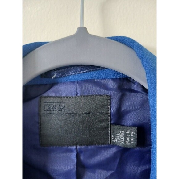 Asos Mens Blazer Jacket One Button Front Long Sleeve Blue Size 42 Tall XLong - Picture 3 of 6